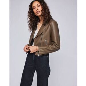 NWT Gentle Fawn Bronwyn washed olive faux leather jacket small s